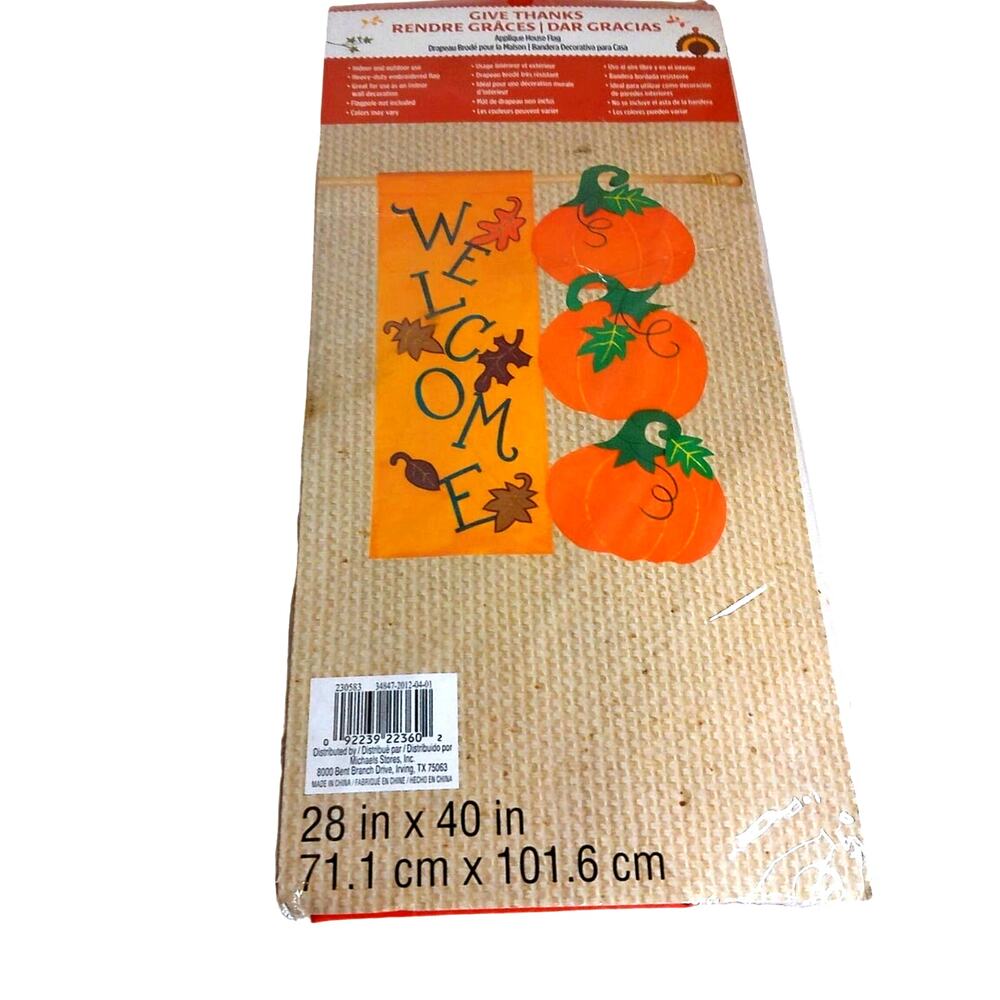 Welcome Garden Flag Fall Pumpkins & Leaves Outdoor Banner 28" x 40"